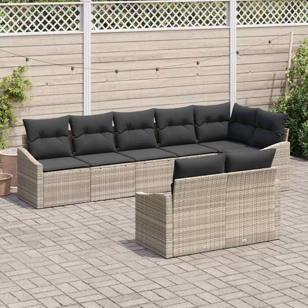 Havesofa Sæt med pude med opbevaring 8 pcs Lysegrå polyrattan