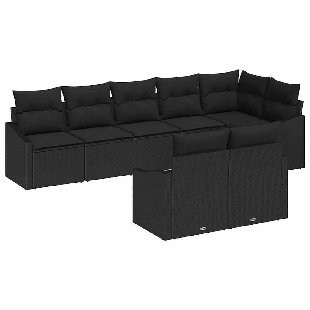 Havesofa Sæt med pude med opbevaring 8 pcs Sort polyrattan
