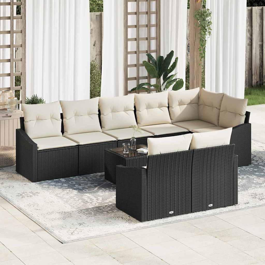 Havesofa Sæt med pude 9 pcs Brun og Creme polyrattan