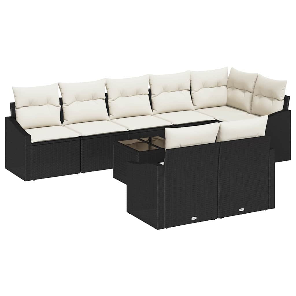 Havesofa Sæt med pude 9 pcs Brun og Creme polyrattan