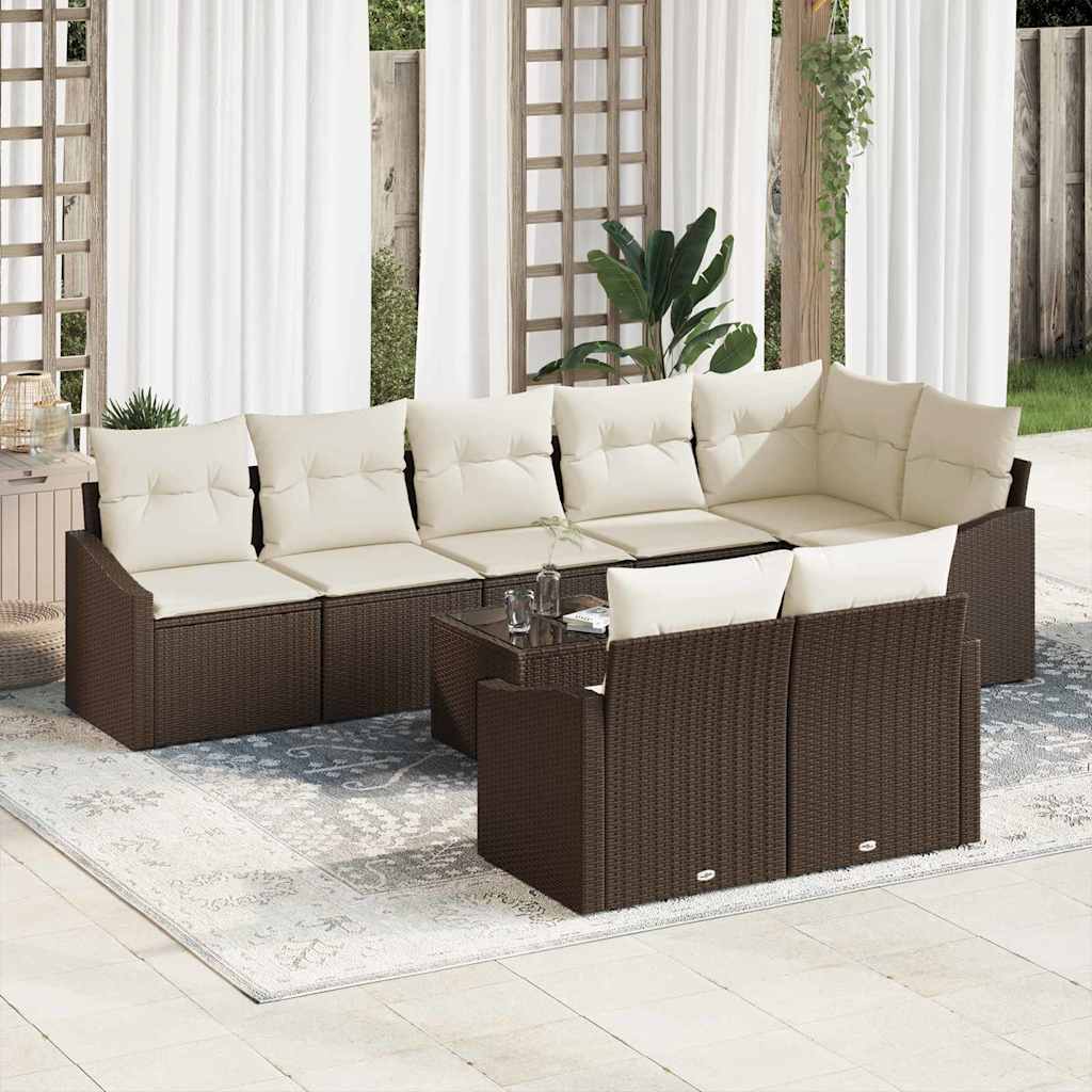Havesofa Sæt med pude 9 pcs Brun og Creme polyrattan