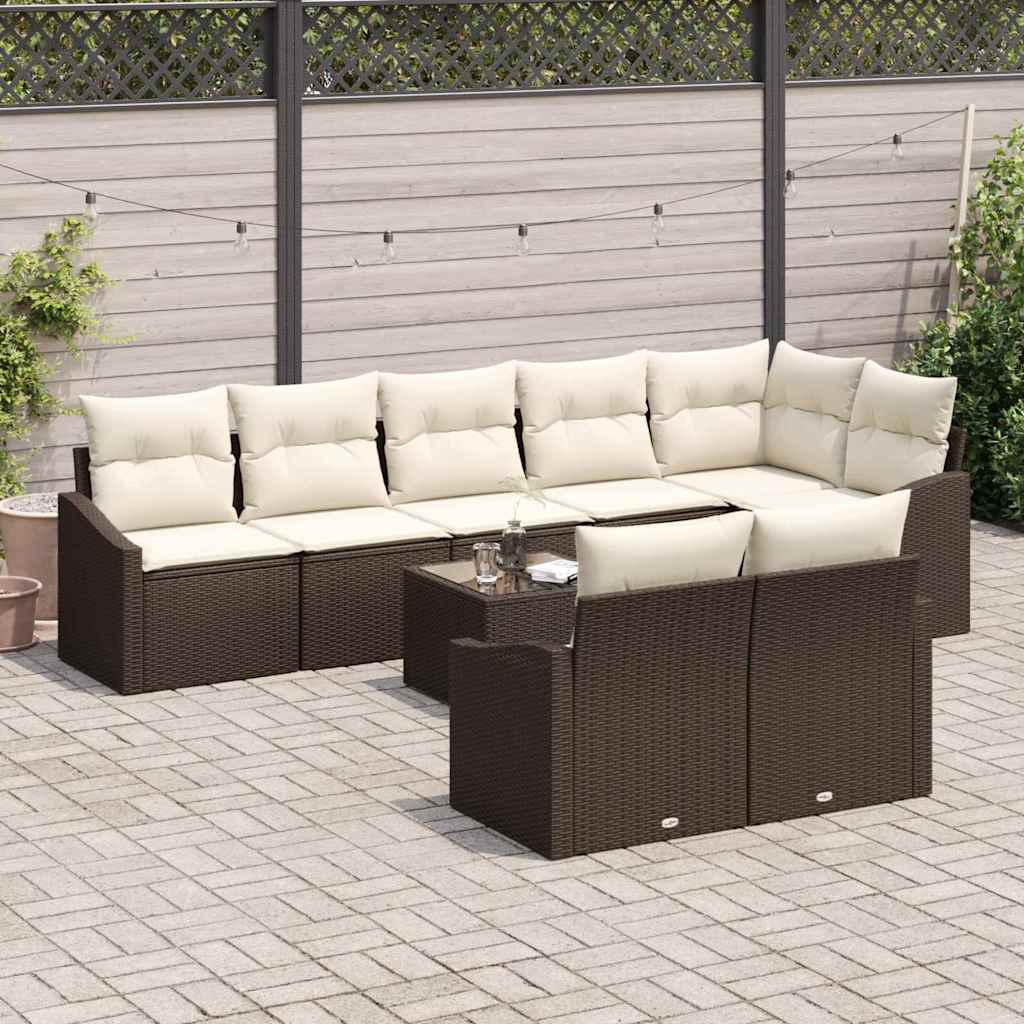 Havesofa Sæt med pude 9 pcs Brun og Creme polyrattan