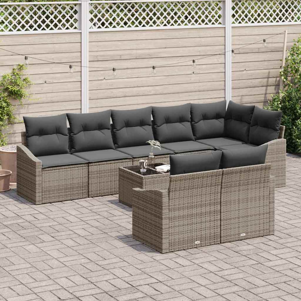 Havesofa Sæt med pude med opbevaring 9 pcs Lysegrå polyrattan