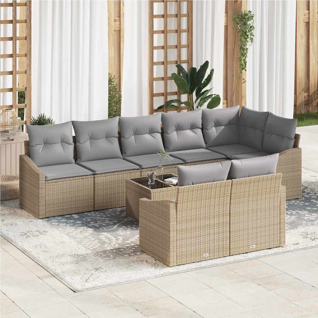 Havesofa Sæt med pude 9 pcs Beige og lys grå polyrattan