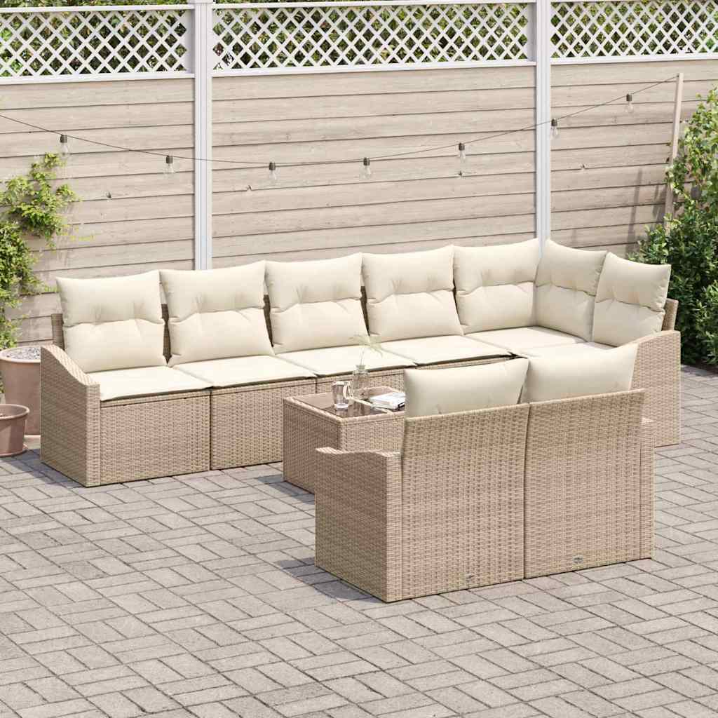 Havesofa Sæt med pude 9 pcs Beige og creme polyrattan