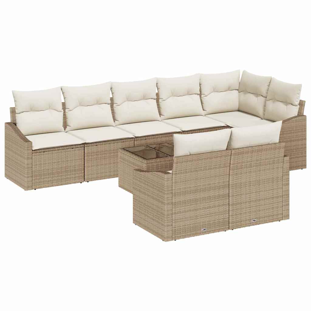 Havesofa Sæt med pude 9 pcs Beige og creme polyrattan