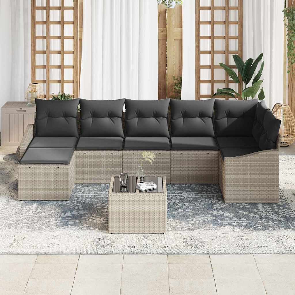Havesofa Sæt 8 stk. Lysegrå polyrattan