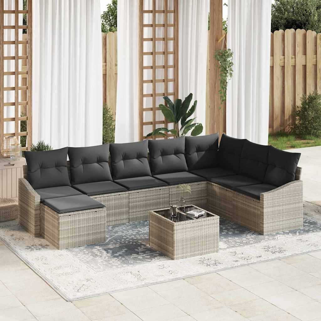 Havesofa Sæt 8 stk. Lysegrå polyrattan