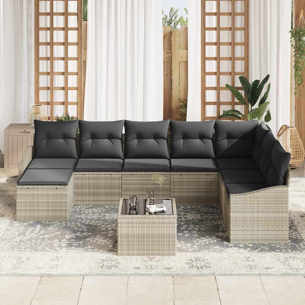 Havesofa Sæt 8 stk. Lysegrå polyrattan