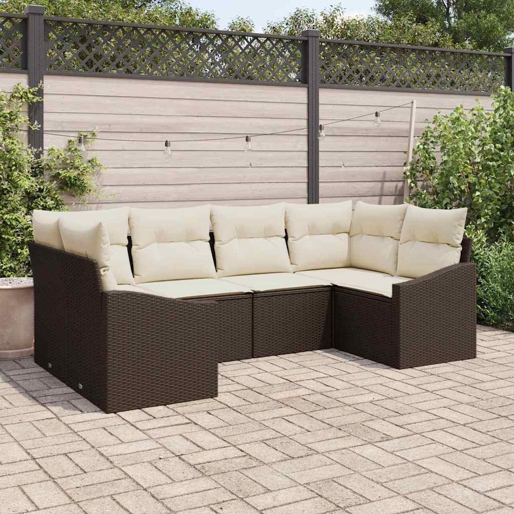 Havesofa Sæt med opbevaring 6 pcs Brun og Creme polyrattan