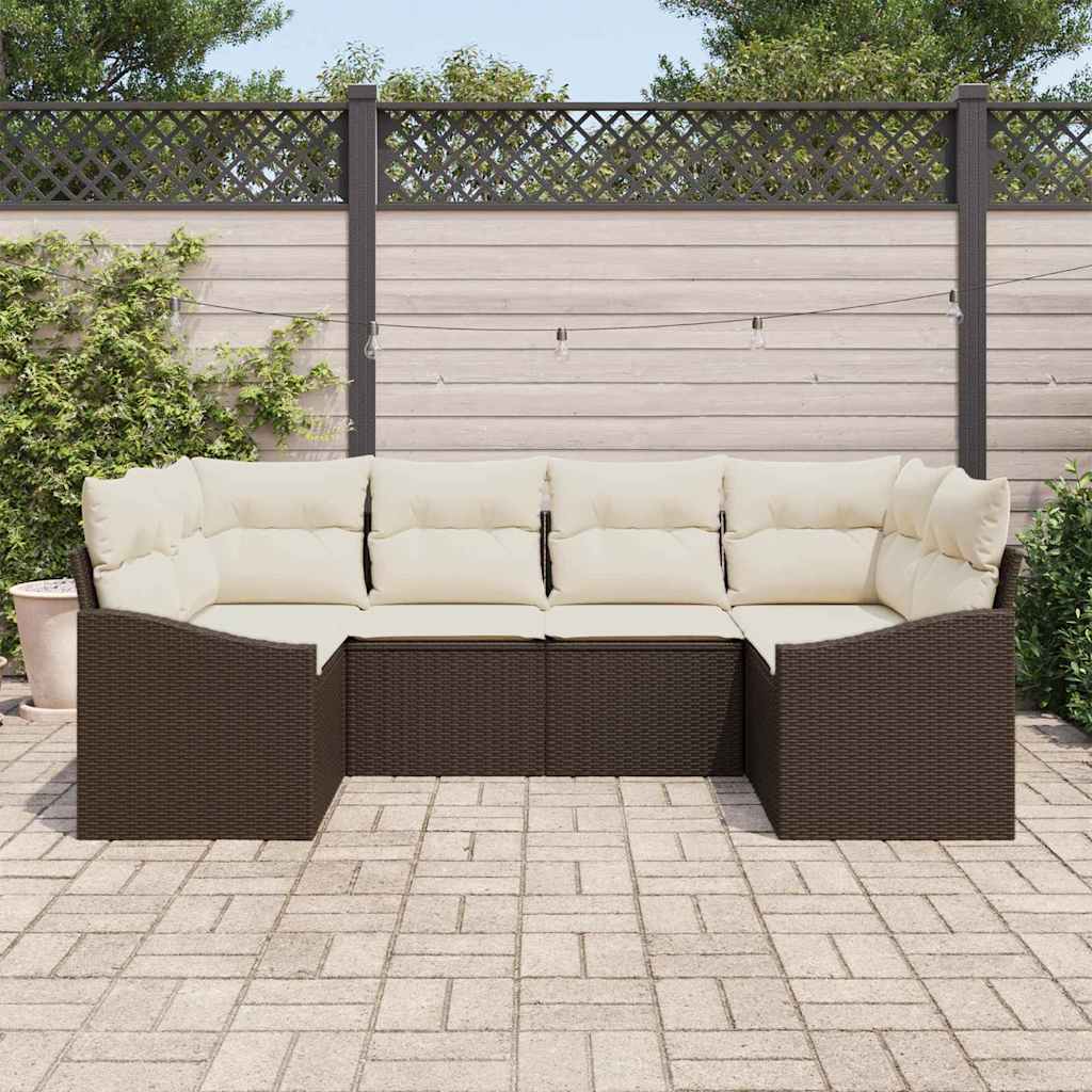 Havesofa Sæt med opbevaring 6 pcs Brun og Creme polyrattan