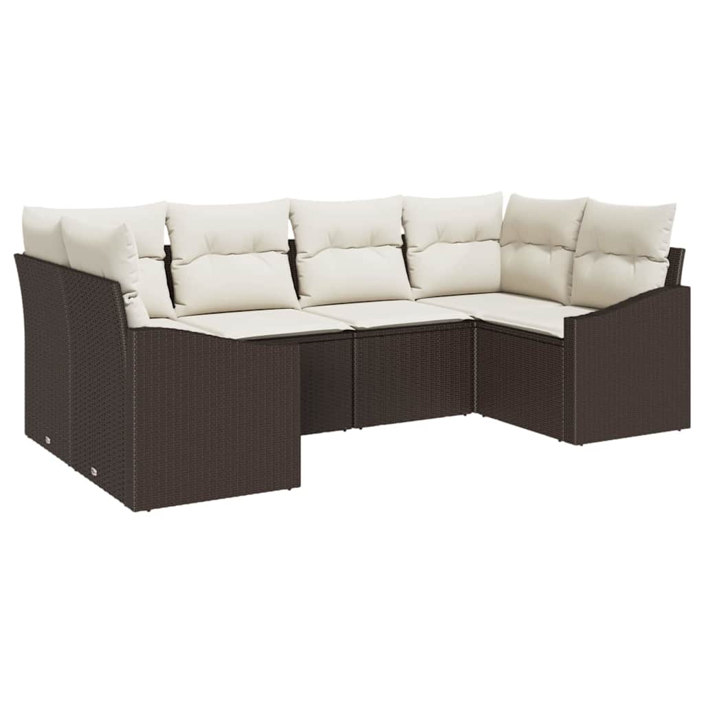 Havesofa Sæt med opbevaring 6 pcs Brun og Creme polyrattan