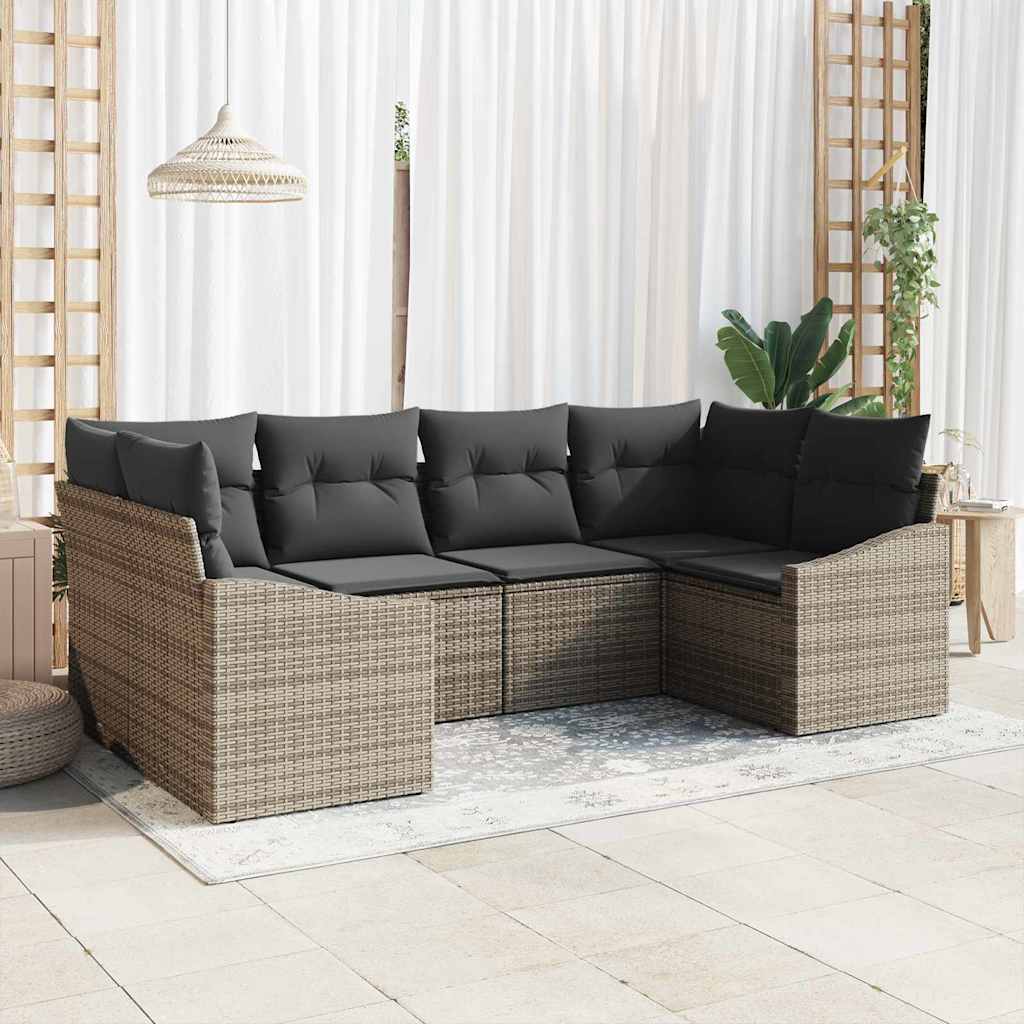 Havesofa Sæt med opbevaring 6 pcs Grå polyrattan