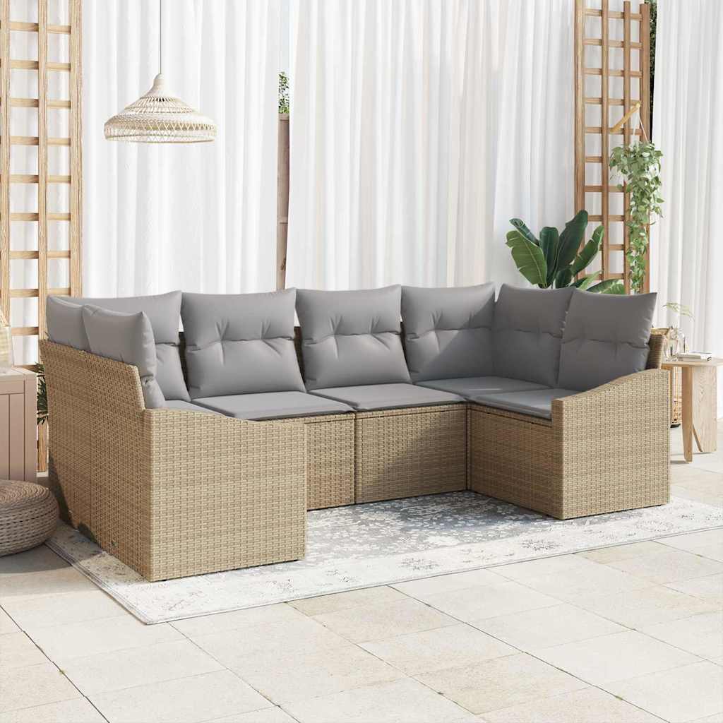 Havesofa Sæt med opbevaring 6 pcs Beige og lys grå polyrattan
