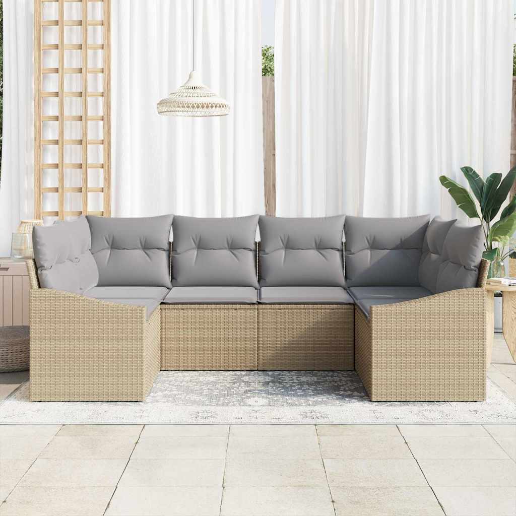 Havesofa Sæt med opbevaring 6 pcs Beige og lys grå polyrattan