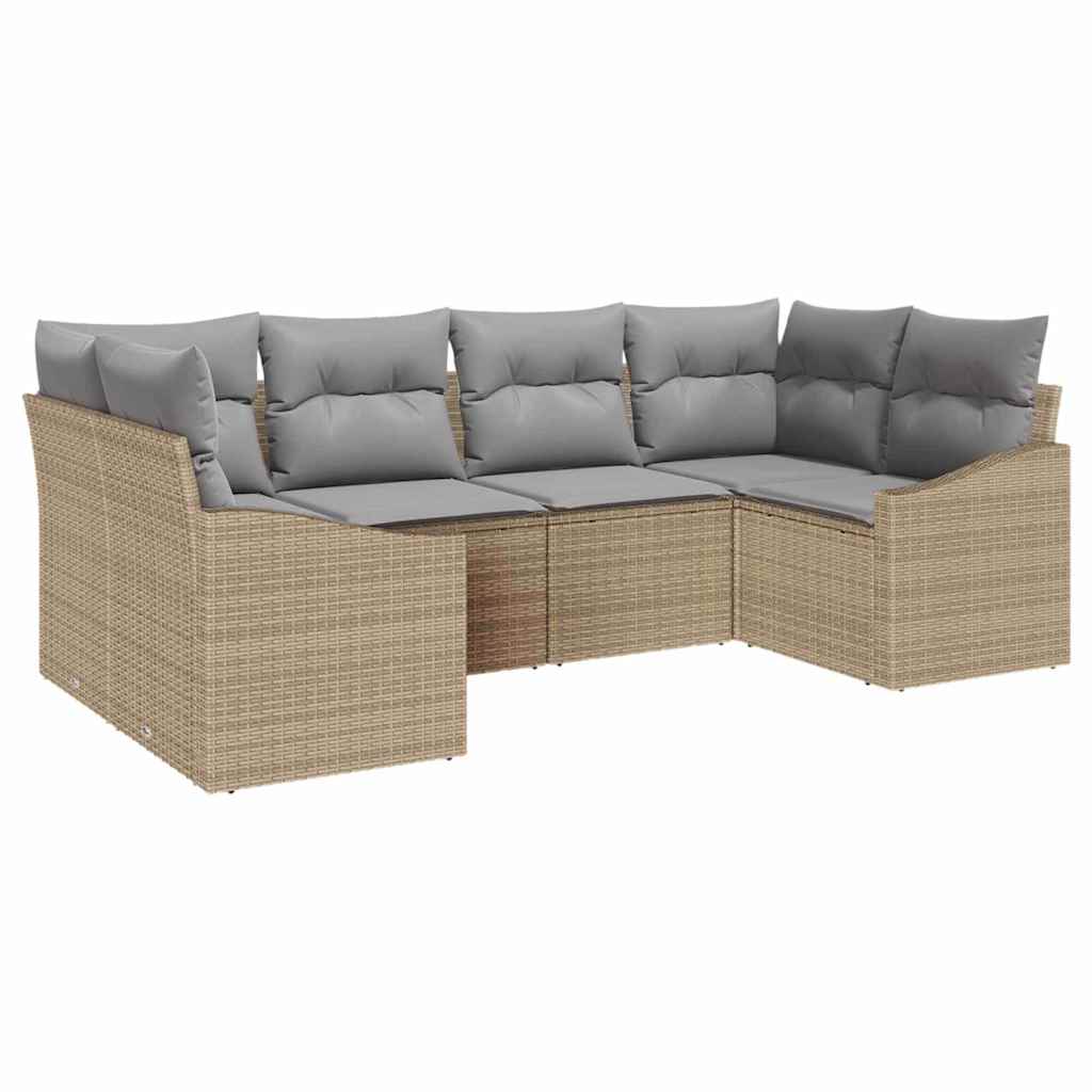 Havesofa Sæt med opbevaring 6 pcs Beige og lys grå polyrattan