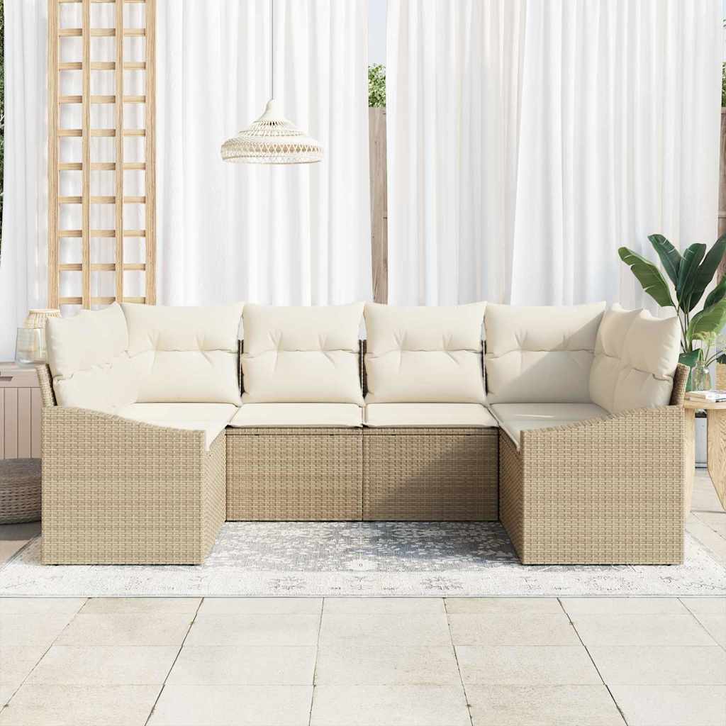 Havesofa Sæt med opbevaring 6 pcs Beige og creme polyrattan