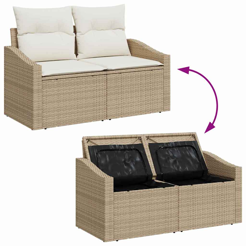 Havesofa Sæt med opbevaring 6 pcs Beige og creme polyrattan