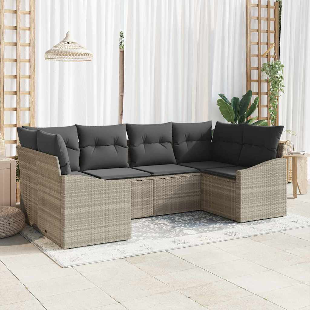 Havesofa Sæt 6 stk. Lysegrå polyrattan