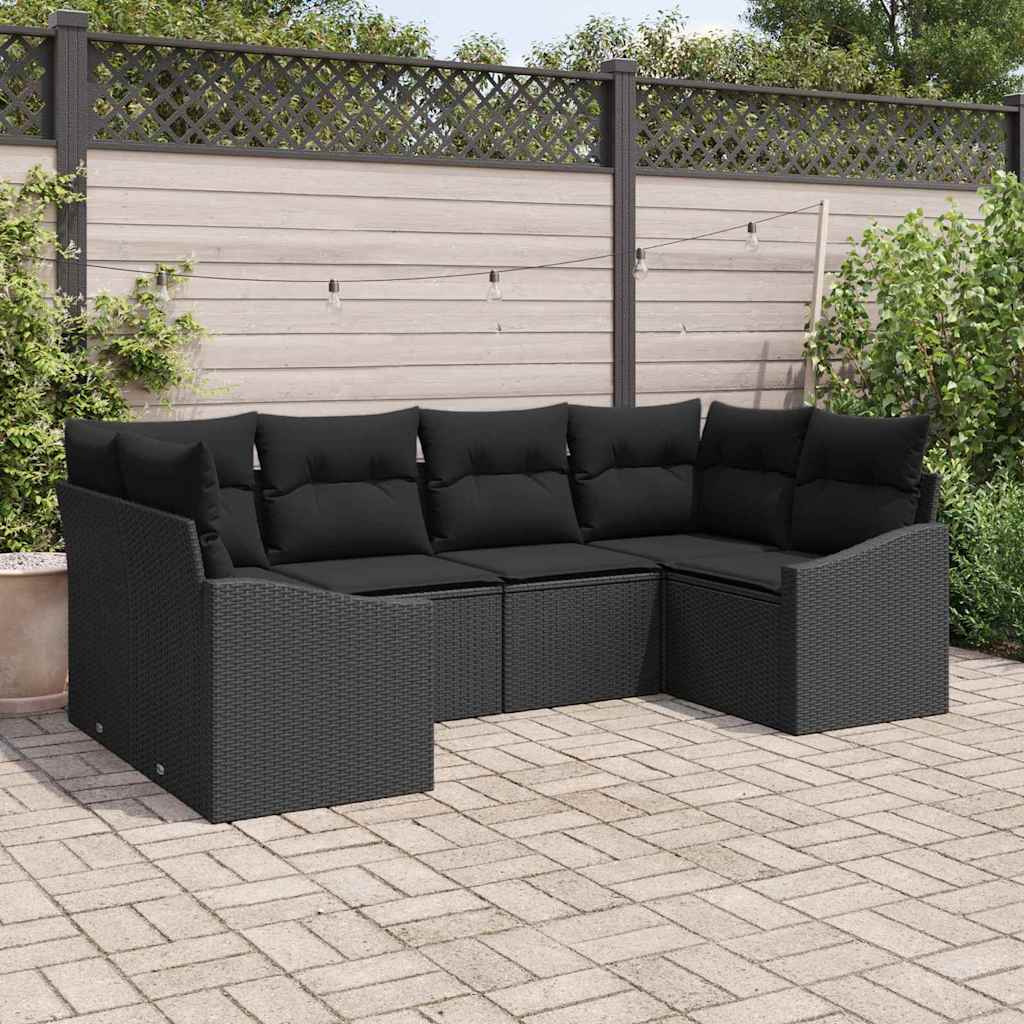 Havesofa Sæt med opbevaring 6 pcs Sort polyrattan