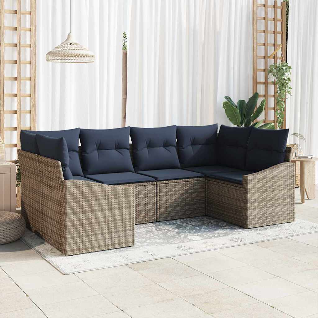 Havesofa Sæt med opbevaring 6 pcs Grå og Marineblå polyrattan billede