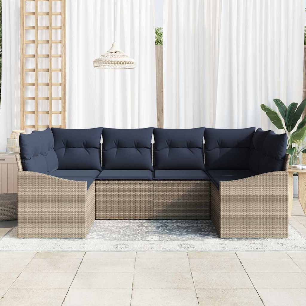 Havesofa Sæt med opbevaring 6 pcs Grå og Marineblå polyrattan