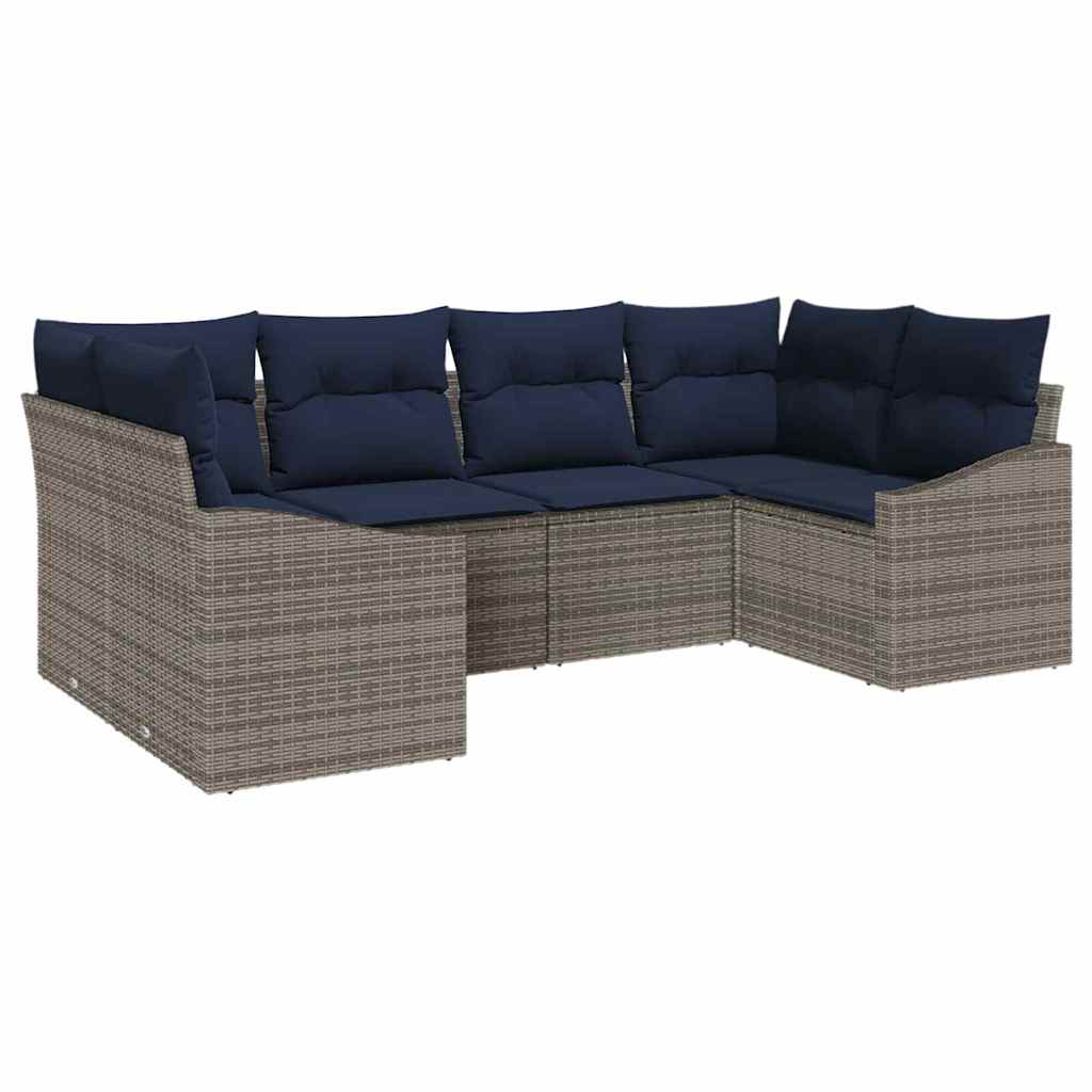 Havesofa Sæt med opbevaring 6 pcs Grå og Marineblå polyrattan