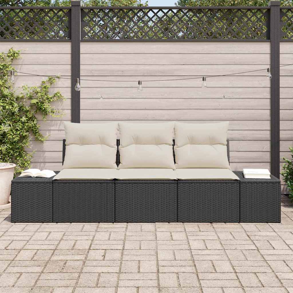 Havesofa Sæt med opbevaring 3 pcs Sort og Cream polyrattan