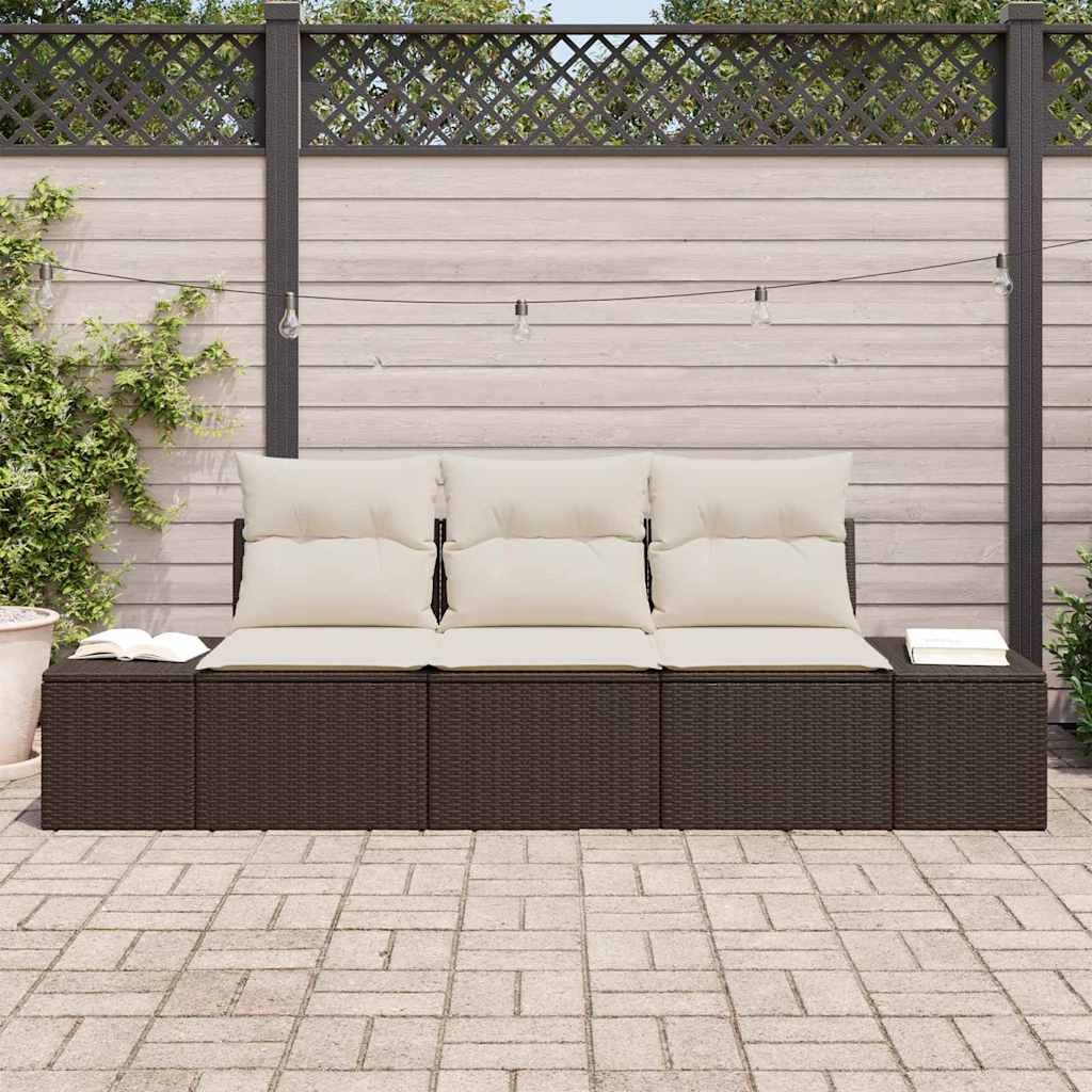 Havesofa Sæt med opbevaring 3 pcs Brun og Creme polyrattan