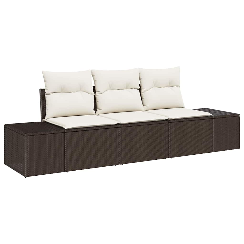 Havesofa Sæt med opbevaring 3 pcs Brun og Creme polyrattan