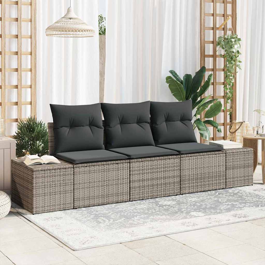 Havesofa Sæt med opbevaring 3 pcs Grå polyrattan