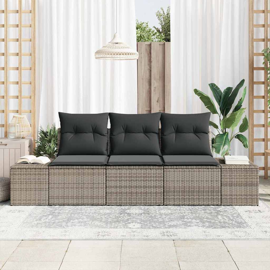 Havesofa Sæt med opbevaring 3 pcs Grå polyrattan