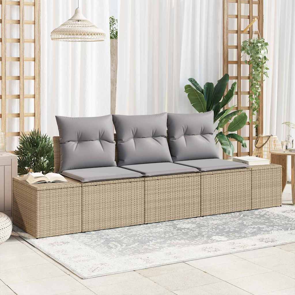 Havesofa Sæt med opbevaring 3 pcs Beige og lys grå polyrattan