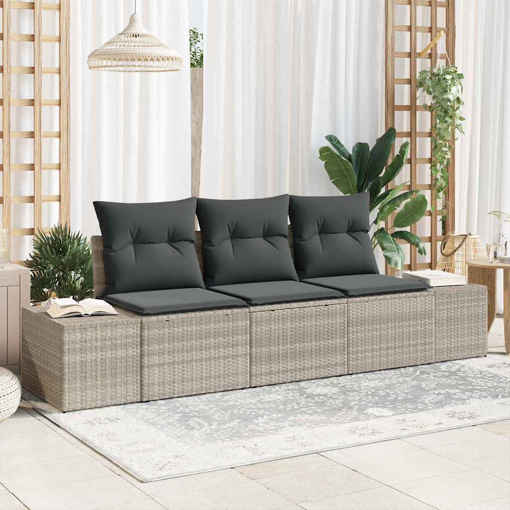 Havesofa Sæt med opbevaring 3 pcs Lysegrå polyrattan