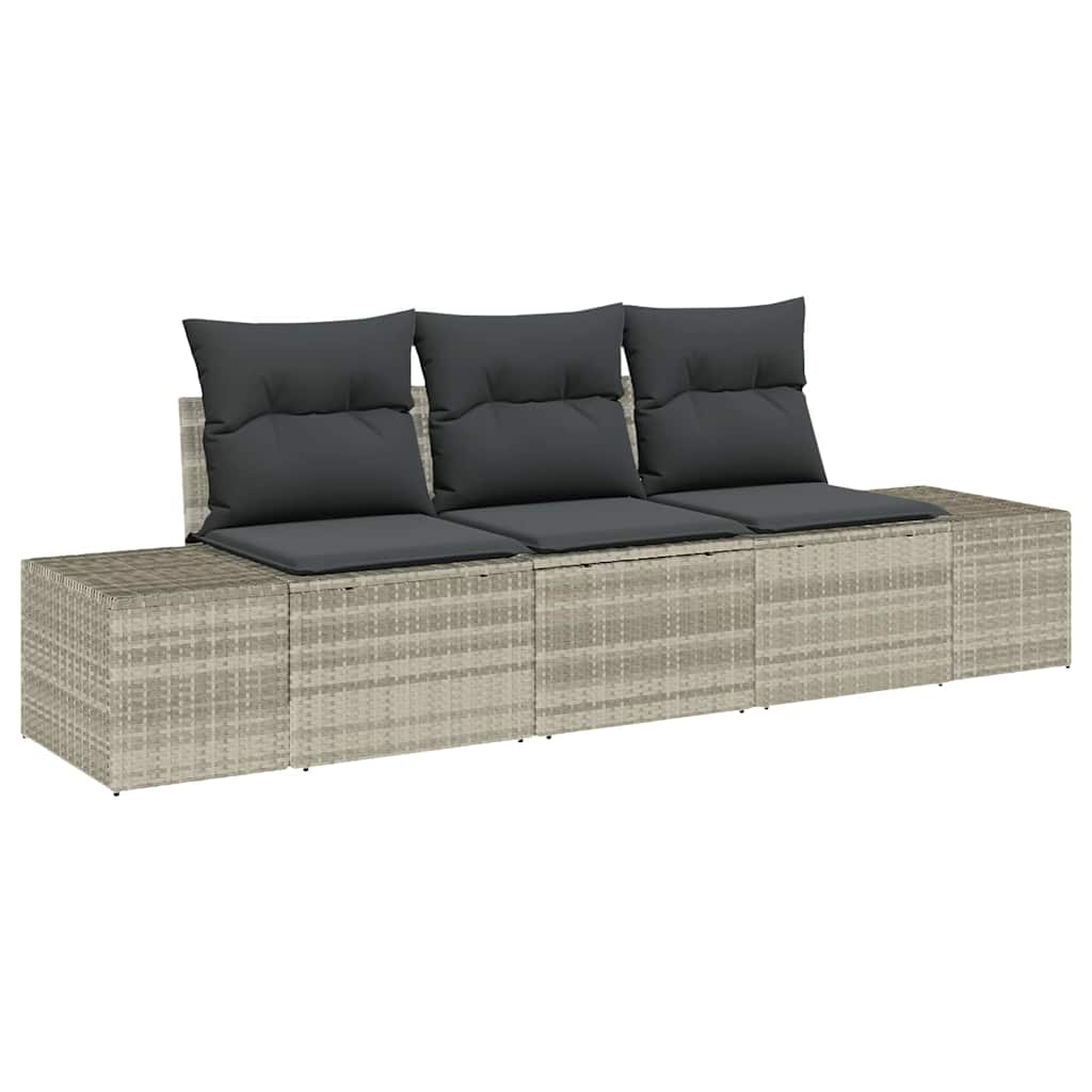 Havesofa Sæt med opbevaring 3 pcs Lysegrå polyrattan