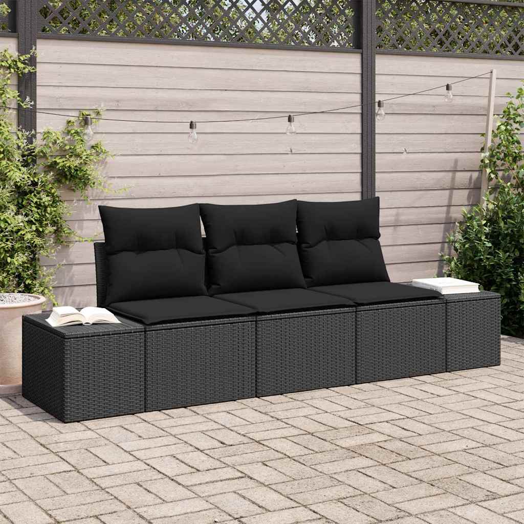 Havesofa sæt med opbevaring - 3-personers modulsofa i sort polyrattan