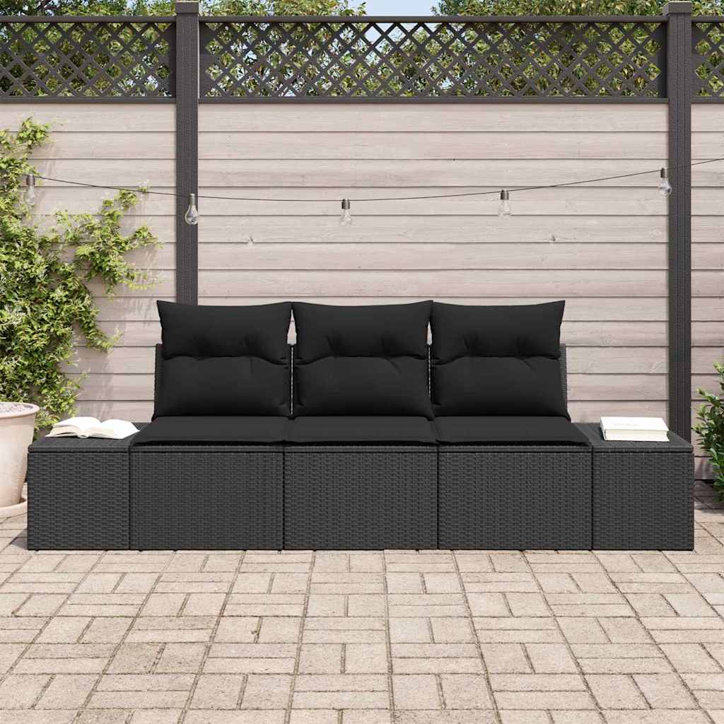 Havesofa Sæt med opbevaring 3 pcs Sort polyrattan