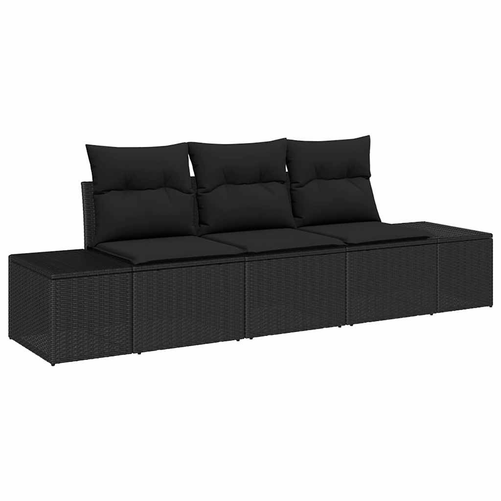 Havesofa Sæt med opbevaring 3 pcs Sort polyrattan
