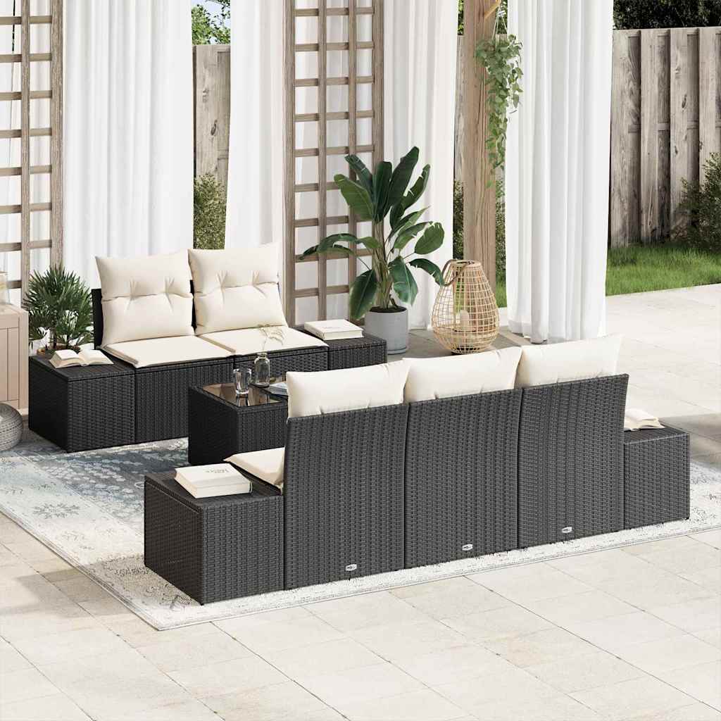 Havesofa Sæt 6 stk. Sort og Cream polyrattan