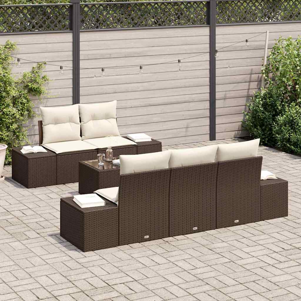 Havesofa Sæt med pude 6 pcs Brun og Creme polyrattan