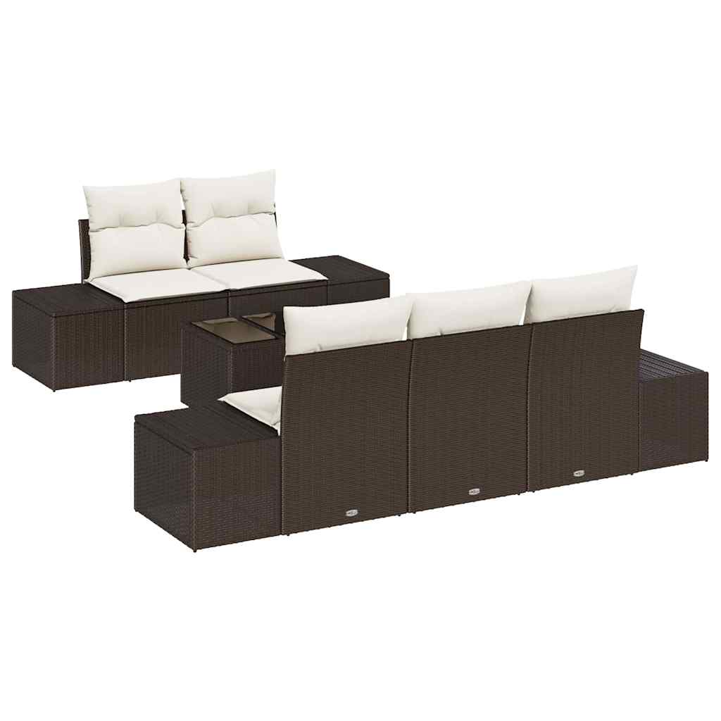 Havesofa Sæt med pude 6 pcs Brun og Creme polyrattan