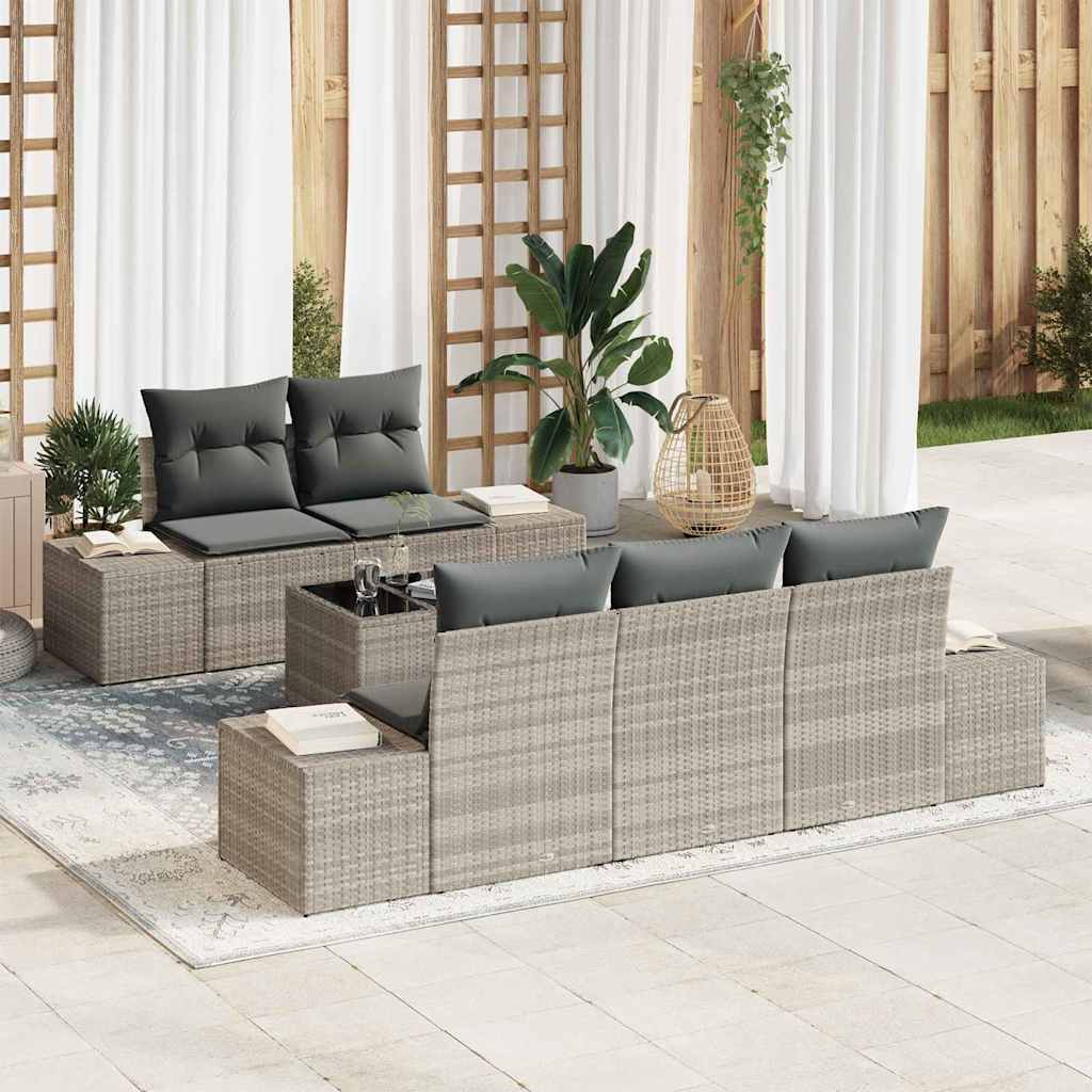 Havesofa Sæt med pude 6 pcs Lysegrå og mørkegrå polyrattan