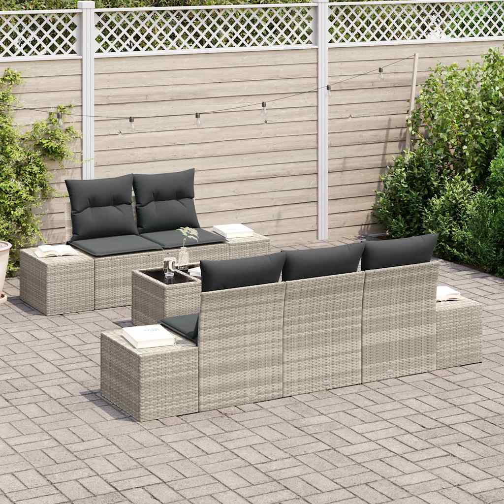 Havesofa Sæt med pude 6 pcs Lysegrå og mørkegrå polyrattan