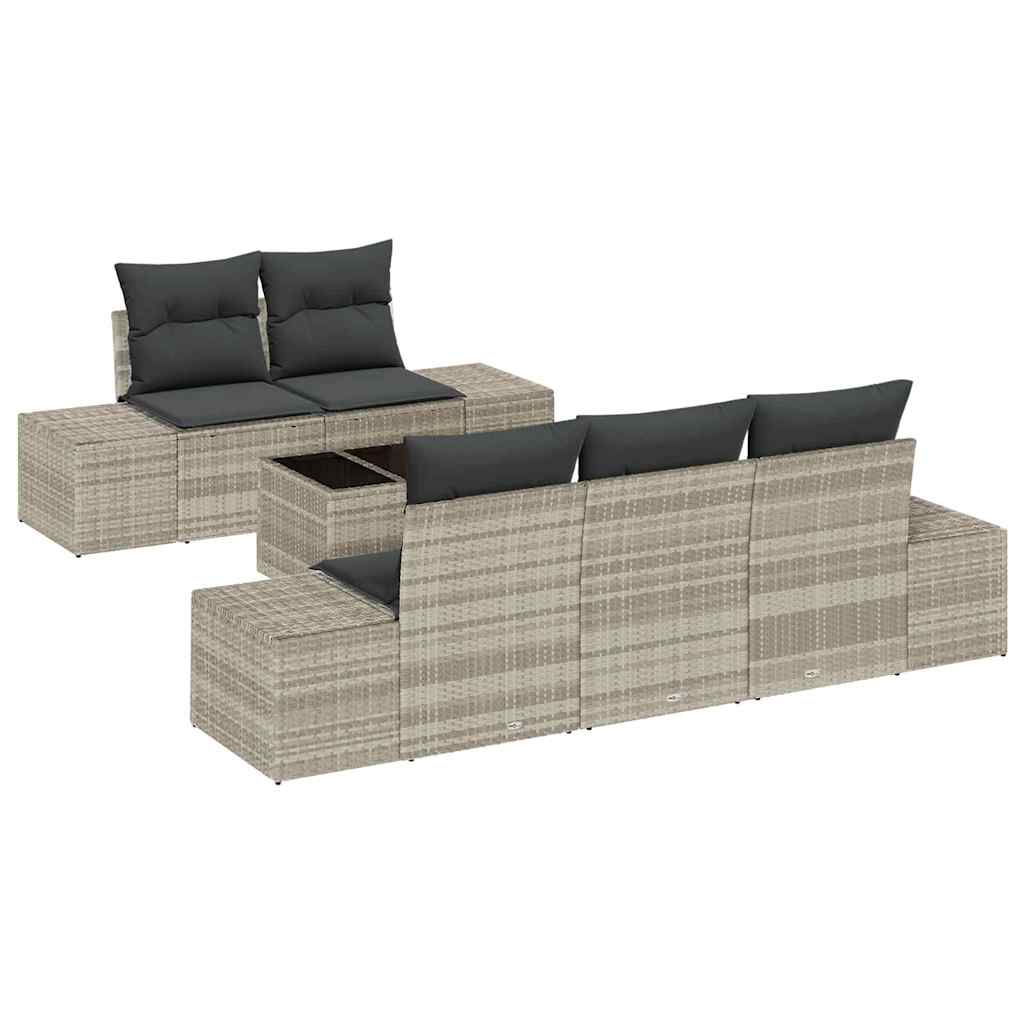 Havesofa Sæt med pude 6 pcs Lysegrå og mørkegrå polyrattan