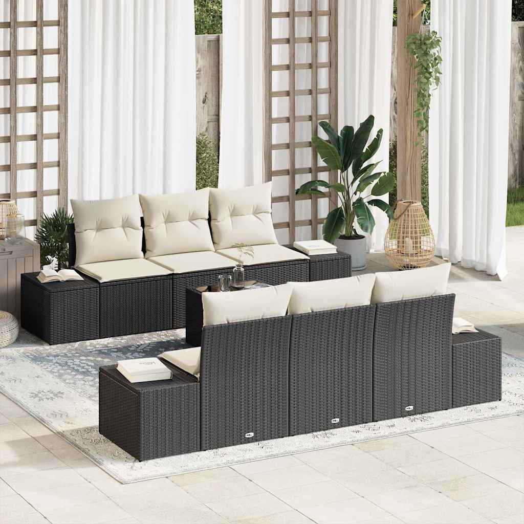 Havesofa Sæt med pude 8 pcs Sort og Cream polyrattan
