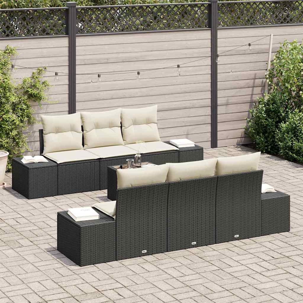 Havesofa Sæt med pude 8 pcs Sort og Cream polyrattan