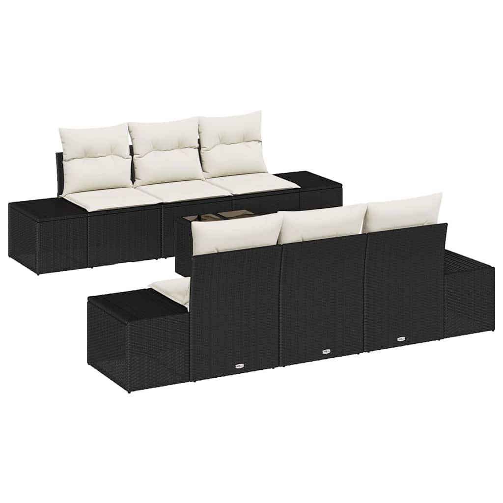 Havesofa Sæt med pude 8 pcs Sort og Cream polyrattan