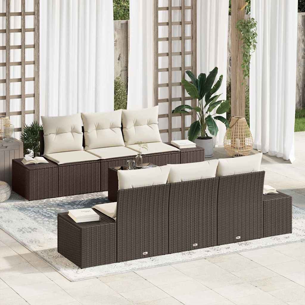 Havesofa Sæt med pude 8 pcs Brun og Creme polyrattan