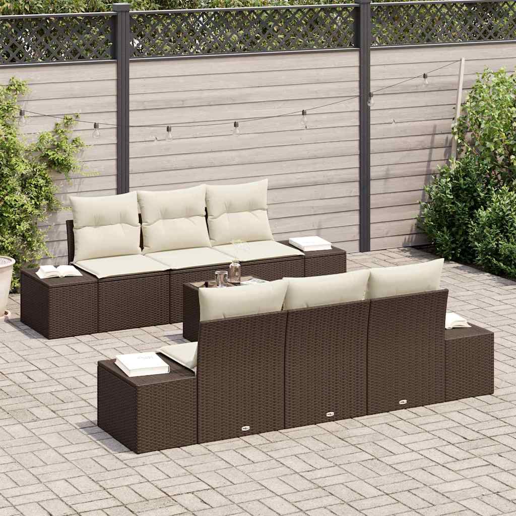 Havesofa Sæt med pude 8 pcs Brun og Creme polyrattan