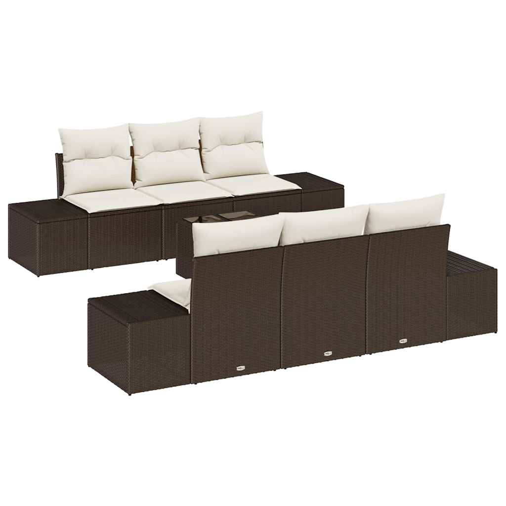 Havesofa Sæt med pude 8 pcs Brun og Creme polyrattan